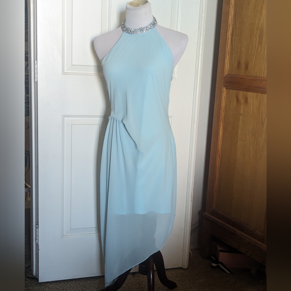 Venus Powder Blue Party Dress with Silver Sequence Color.